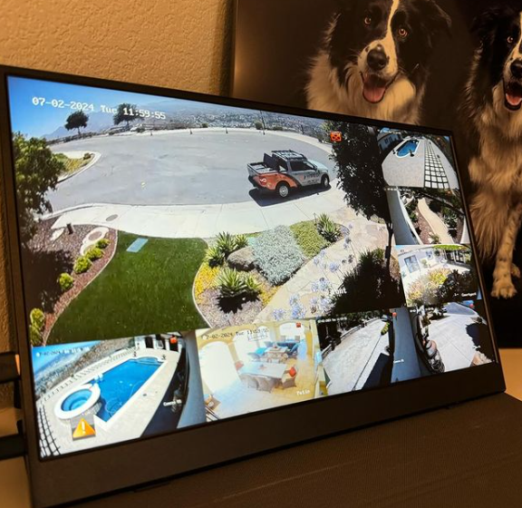 A monitor with a picture of a dog on it