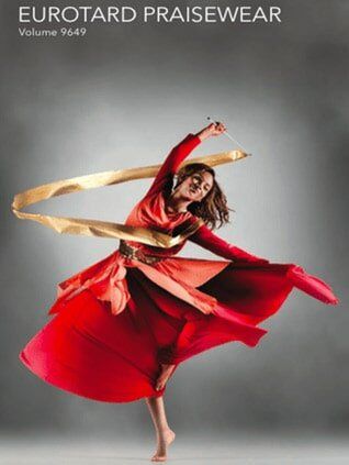 Woman in Red Dress Ribbon Dancing — Dancewear in Saint Clair Shores, MI