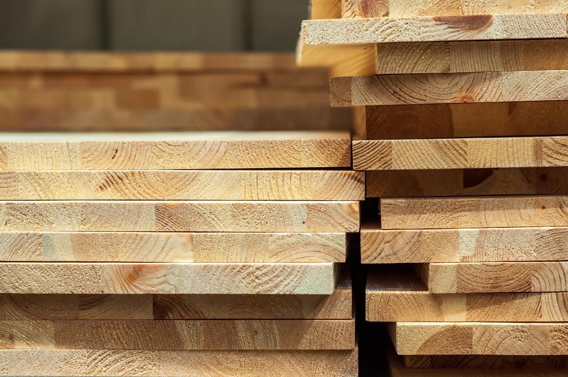 A close up of a pile of wooden boards stacked on top of each other.