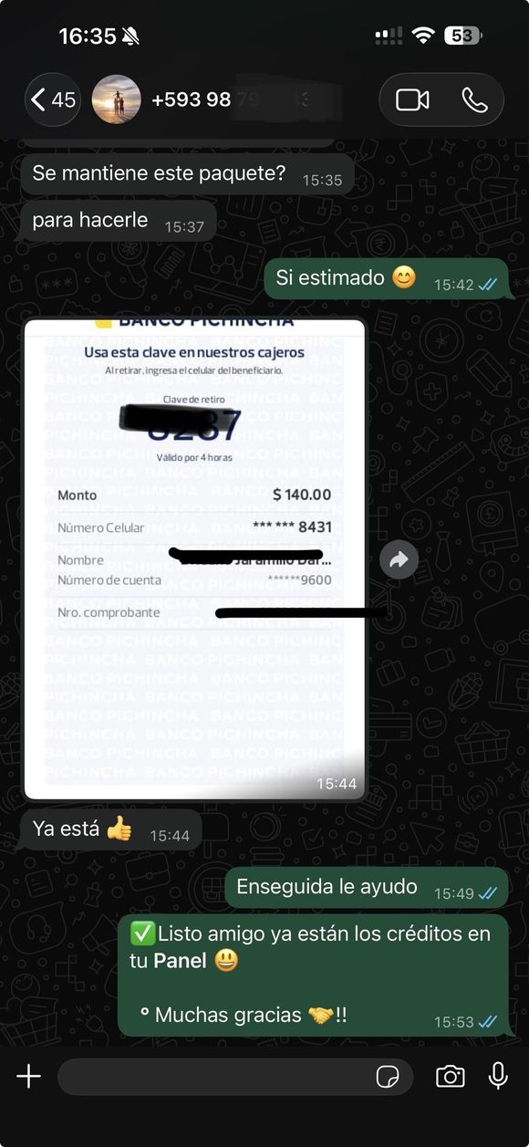 Phone screenshot of a WhatsApp chat showing a blurred document photo attached in the conversation.
