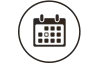 Calendar icon inside a circle, indicating date or scheduling.