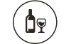A bottle and a wine glass inside a white circle.