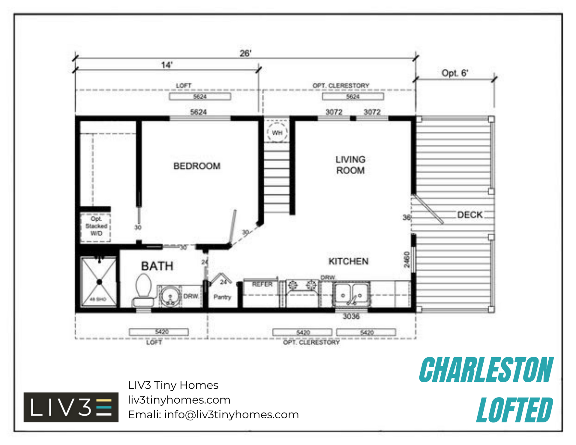A floor plan of a house called charleston lofted