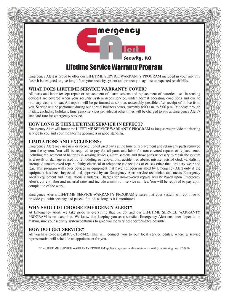 Lifetime Service Warranty Progr