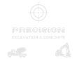 Logo for Precision Excavation & Concrete with target icon, company name, and equipment silhouettes.