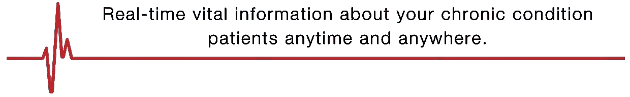 A heartbeat line with the words real time vital information about your chronic condition patients anytime and anywhere