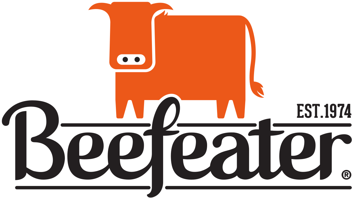 The beefeater logo has a cow on it and was established in 1974.