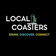 Local Coasters drink discover connect logo is on a black background.