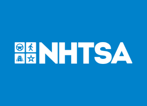 The nhtsa logo is on a blue background