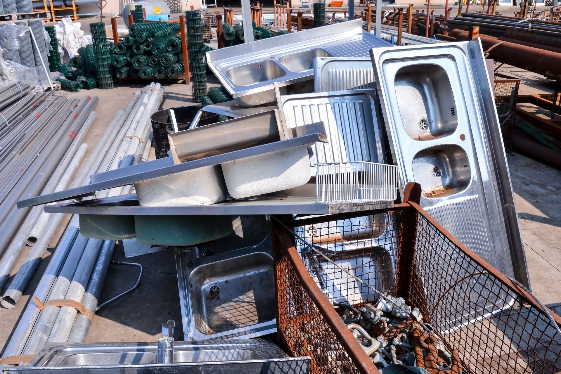 Showcasing scrap metal recycling with organized bins ready for collection and processing.