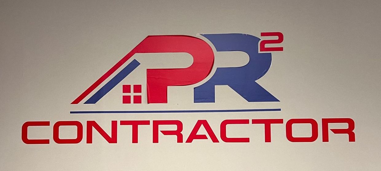 A red and blue logo for a contractor company
