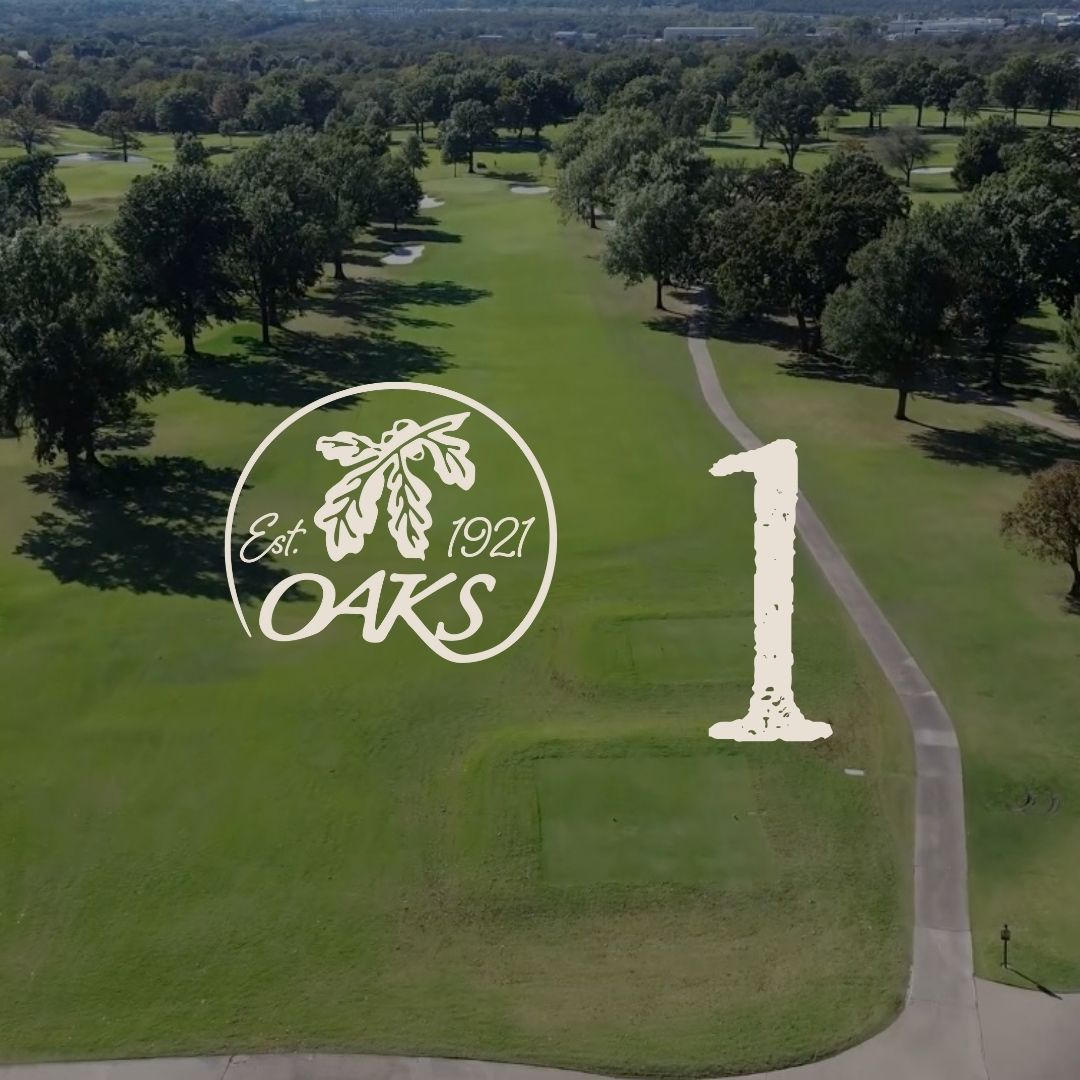 Golf course hole 1. Green fairway with the