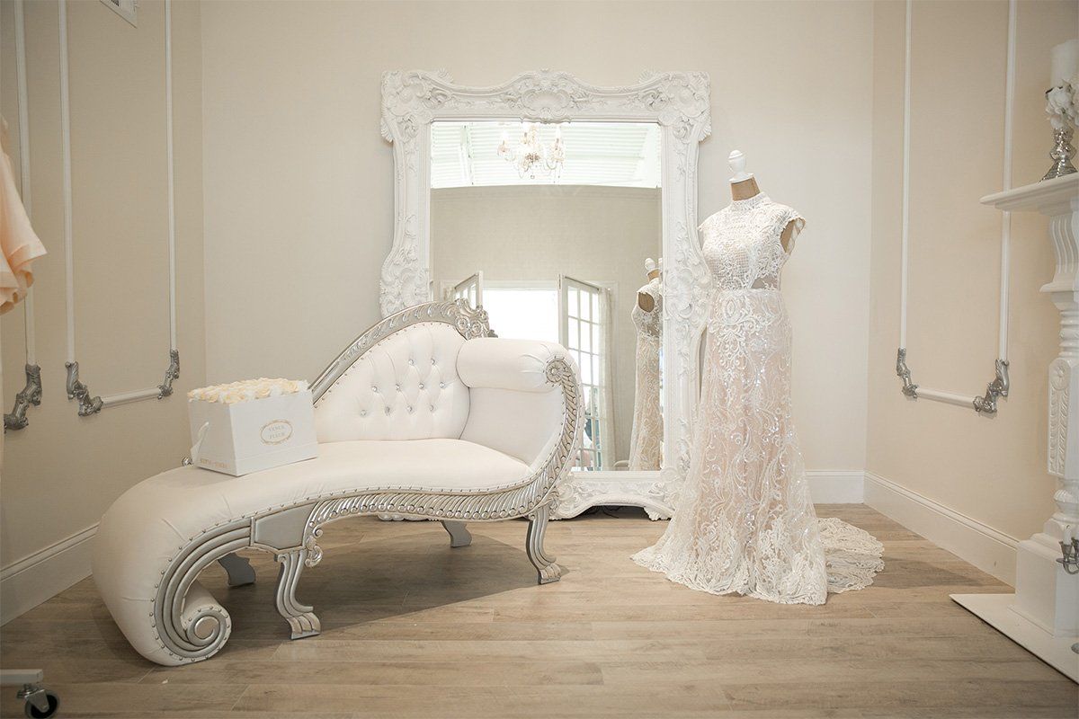 Room With Wedding Gown And Mirror — The Beauty Suite — Staten Island, NY