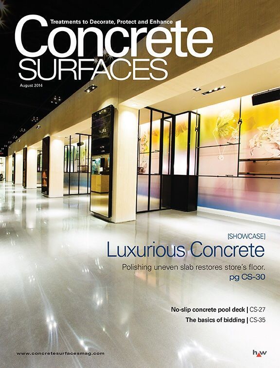 The cover of the concrete surfaces magazine shows a luxurious concrete floor.