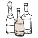 Three bottles of alcohol are sitting next to each other on a white background.