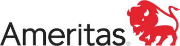 Ameritas logo: Black text with red lion emblem.