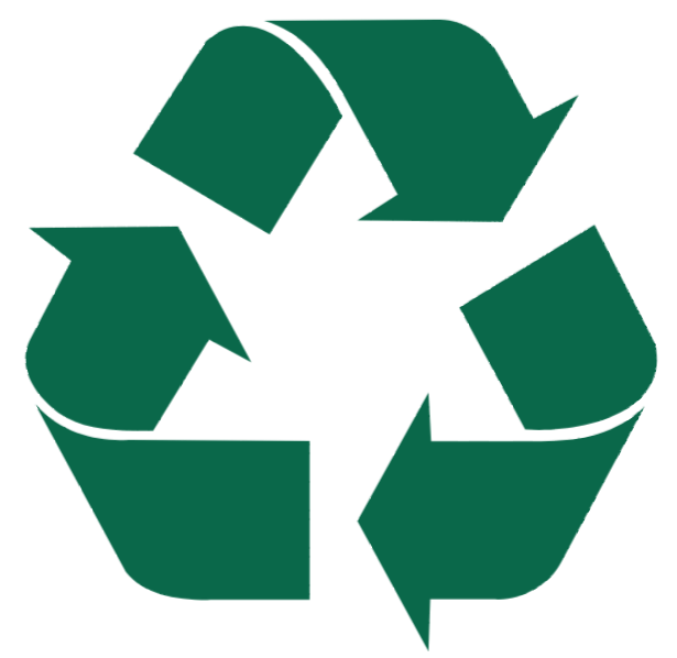 A green recycling symbol on a white background