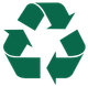 A green recycling symbol on a white background