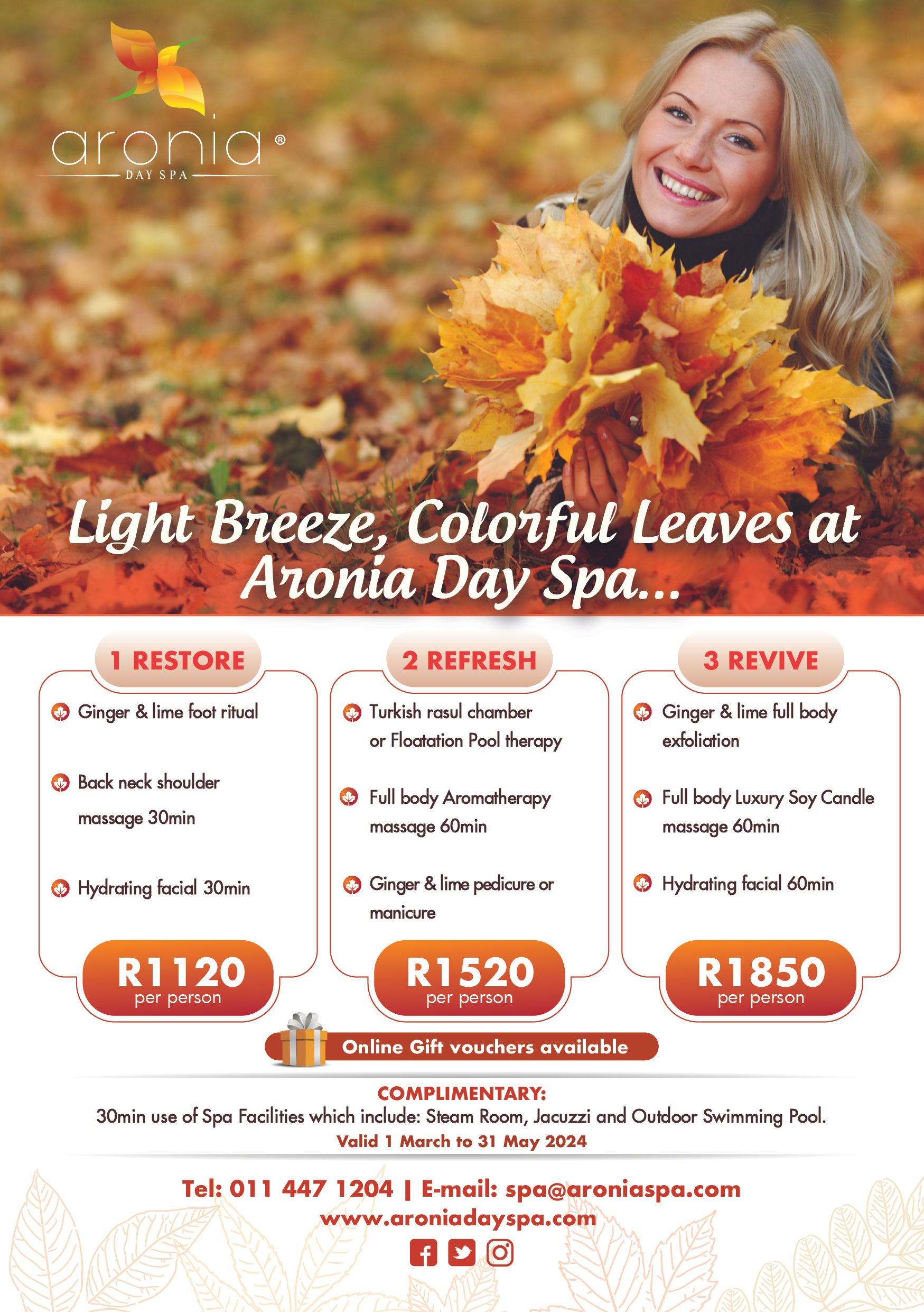 day Spa autumn  promotions  Johannesburg specials couples group