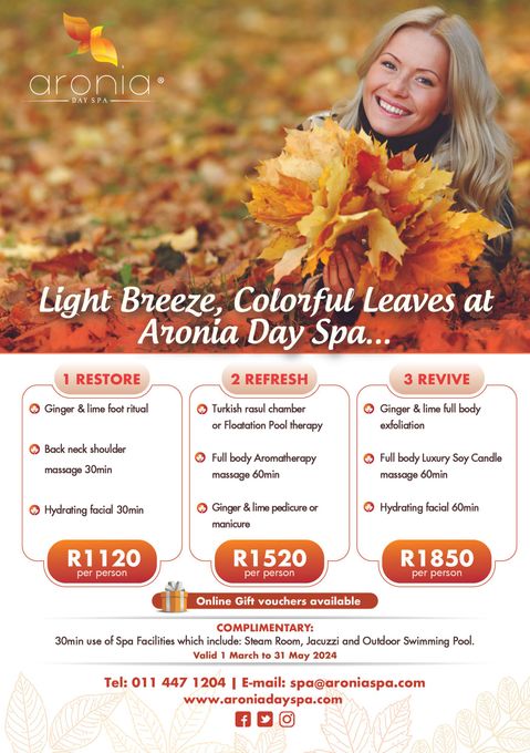 day Spa autumn fall  promotions  Johannesburg specials couples group