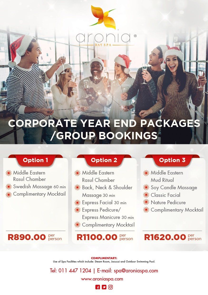 Aronia Day Spa November December Corporate and Group Spa Packages
