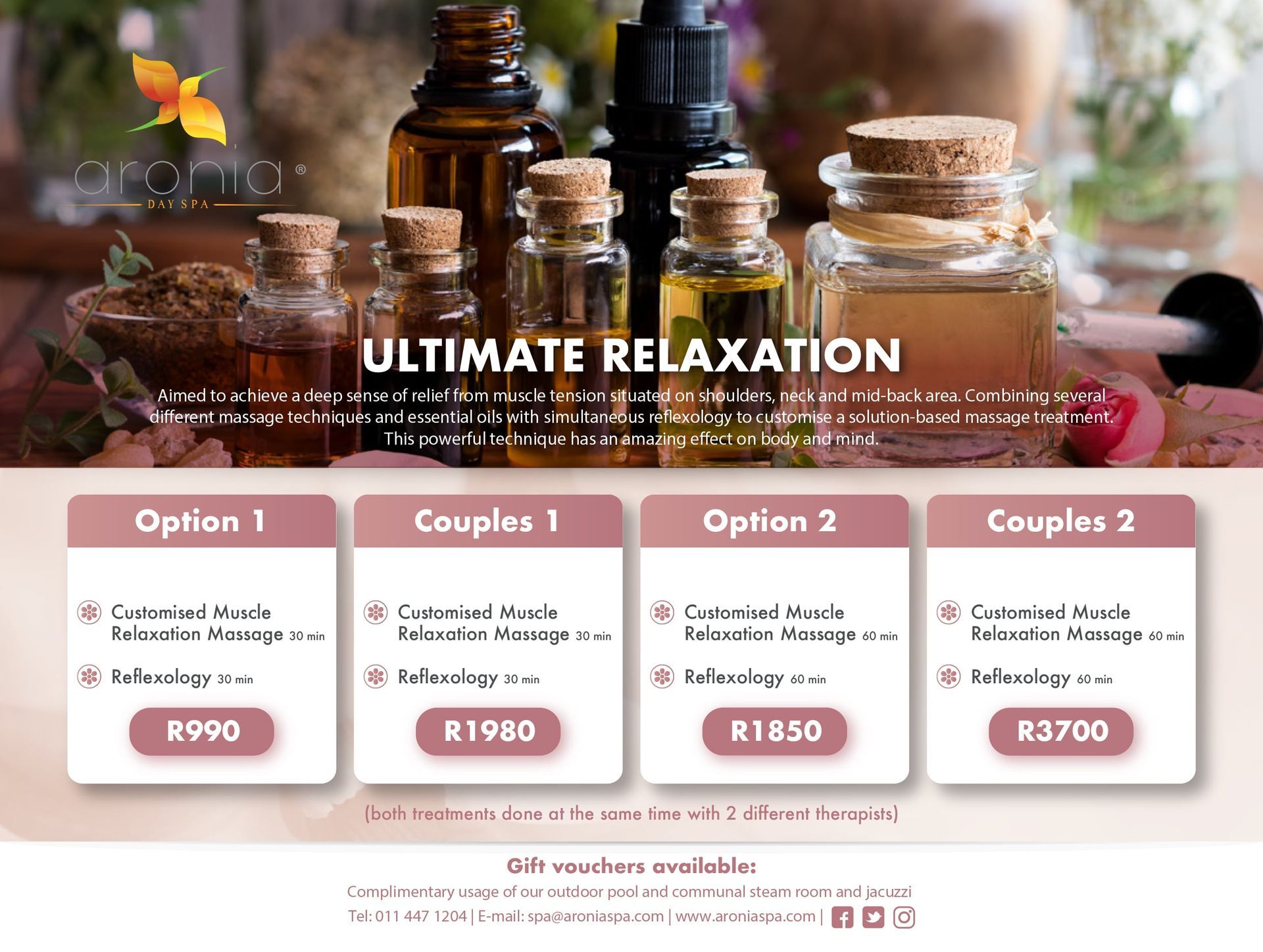Aronia Day Spa ultimate relaxation stress free massage  spa
