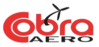 A red and black logo for cobra aero with an airplane propeller.