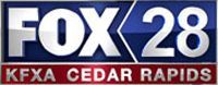 Fox 28 kfxa cedar rapids logo on a blue background