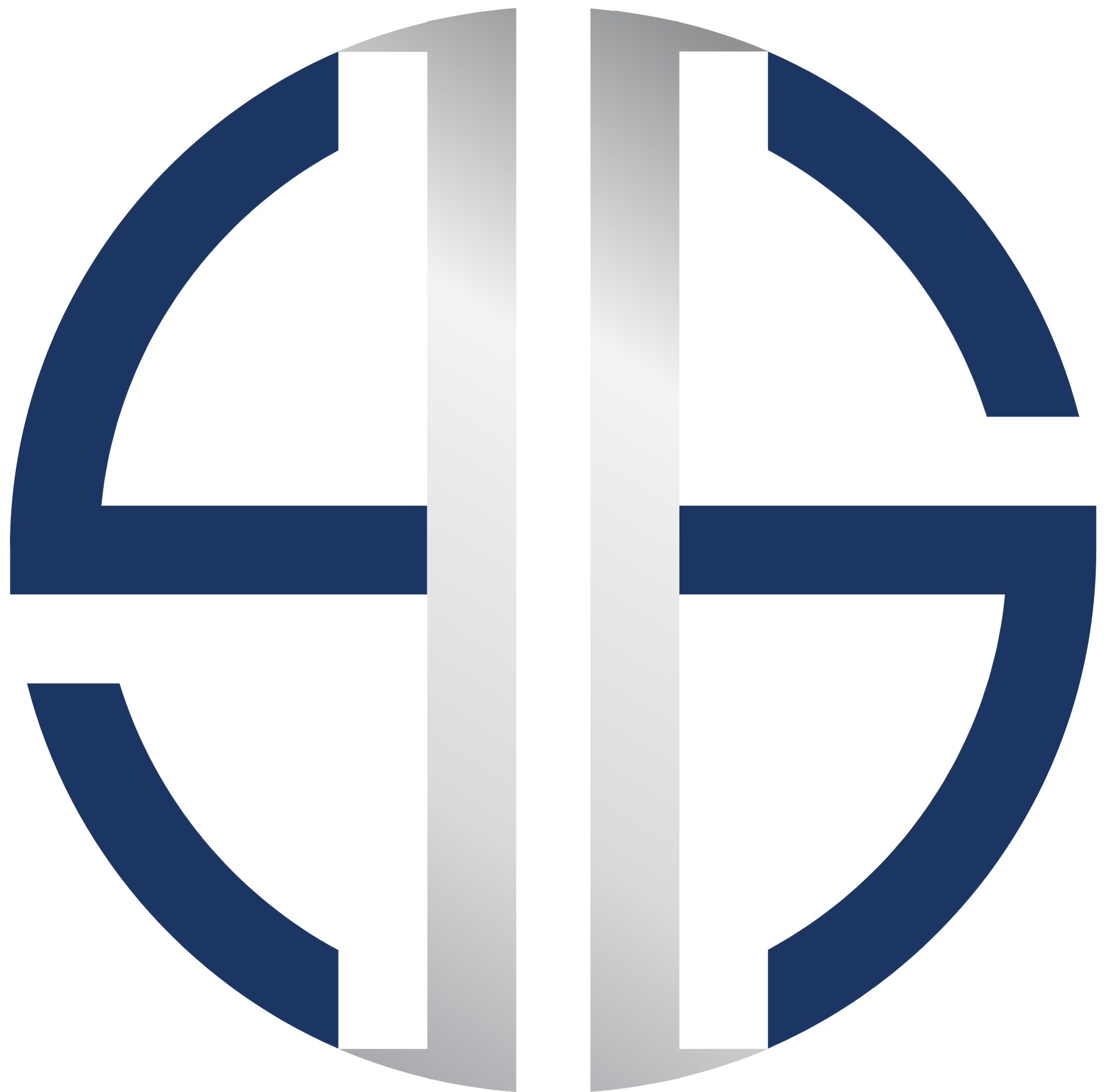 A blue and silver circle with the letter s on it