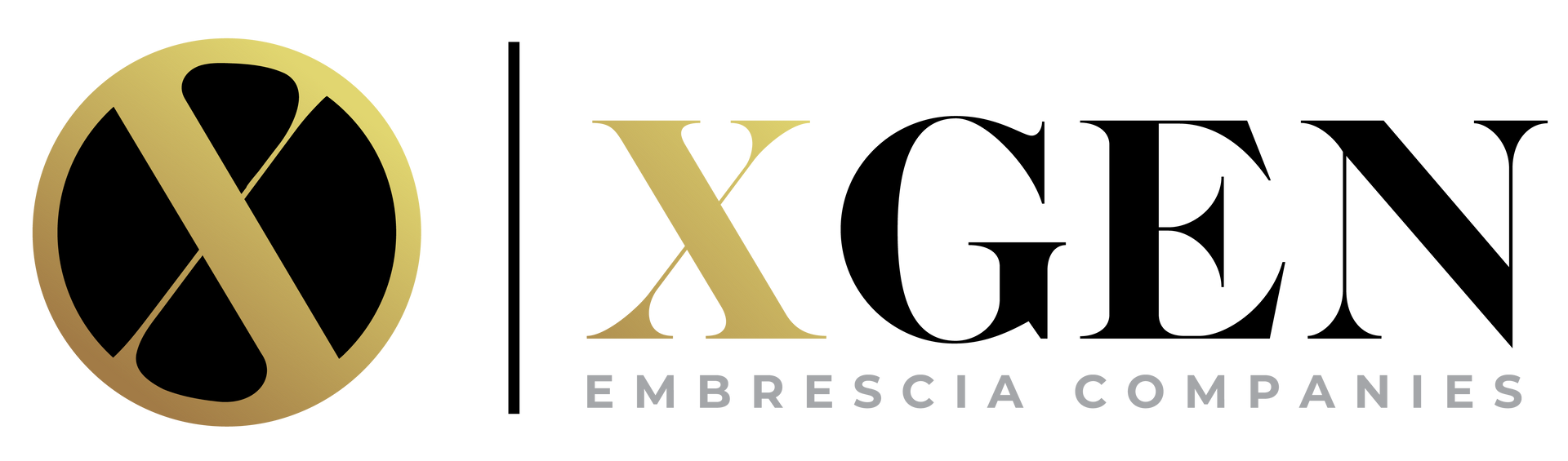 A black and gold logo for xgen embrescia companies