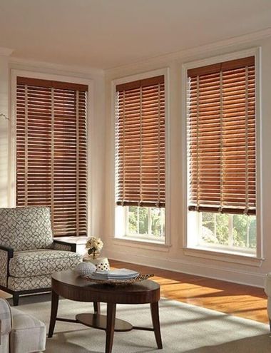 Basswood Blinds — Living Room with Basswood Blinds in Houston, TX