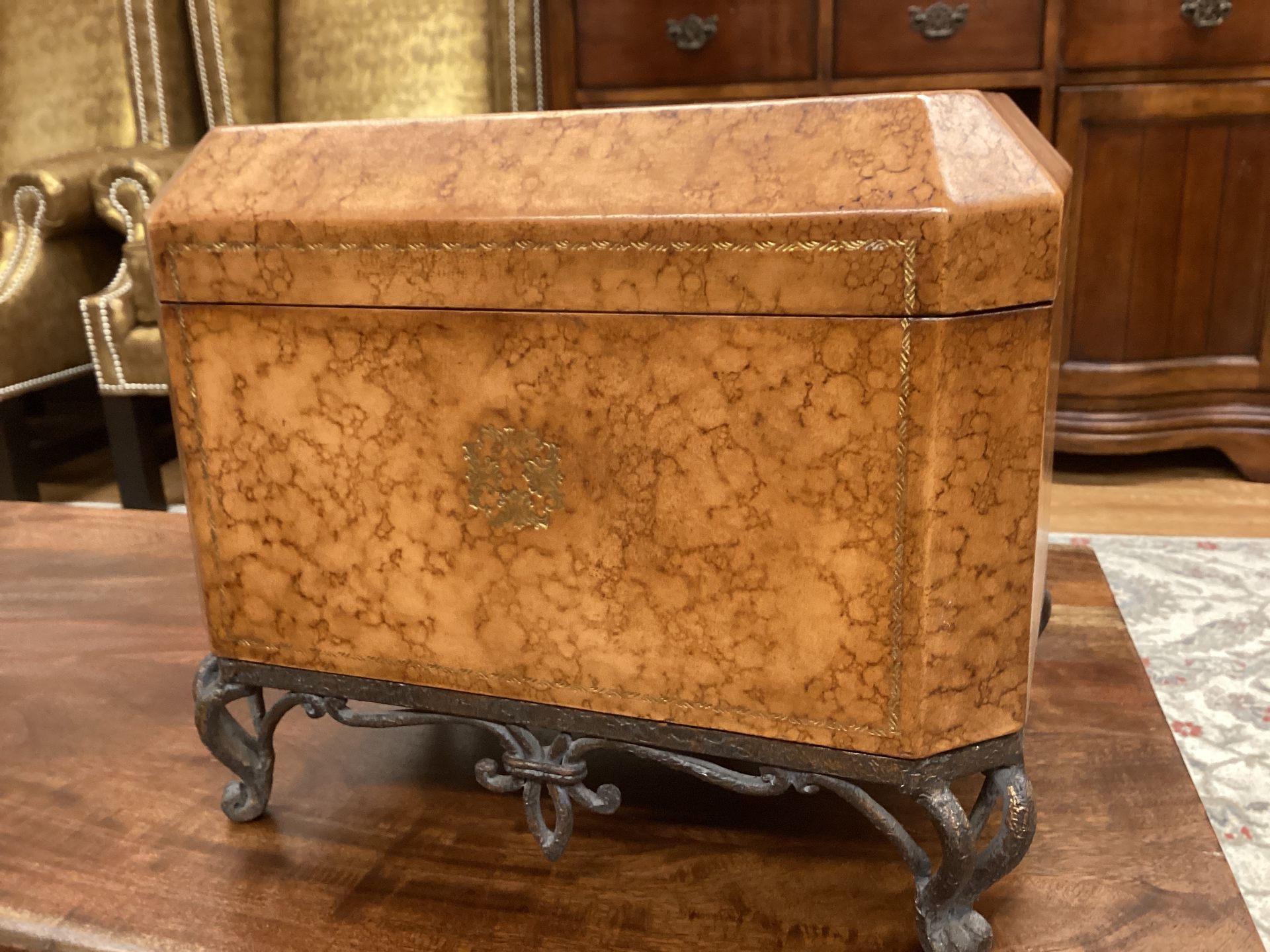 Leather Clad Decorative Box Iron Feet