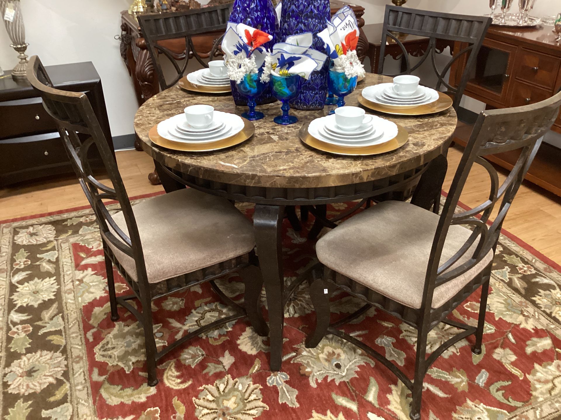 Metal Marble Top Round Table 4 Chairs