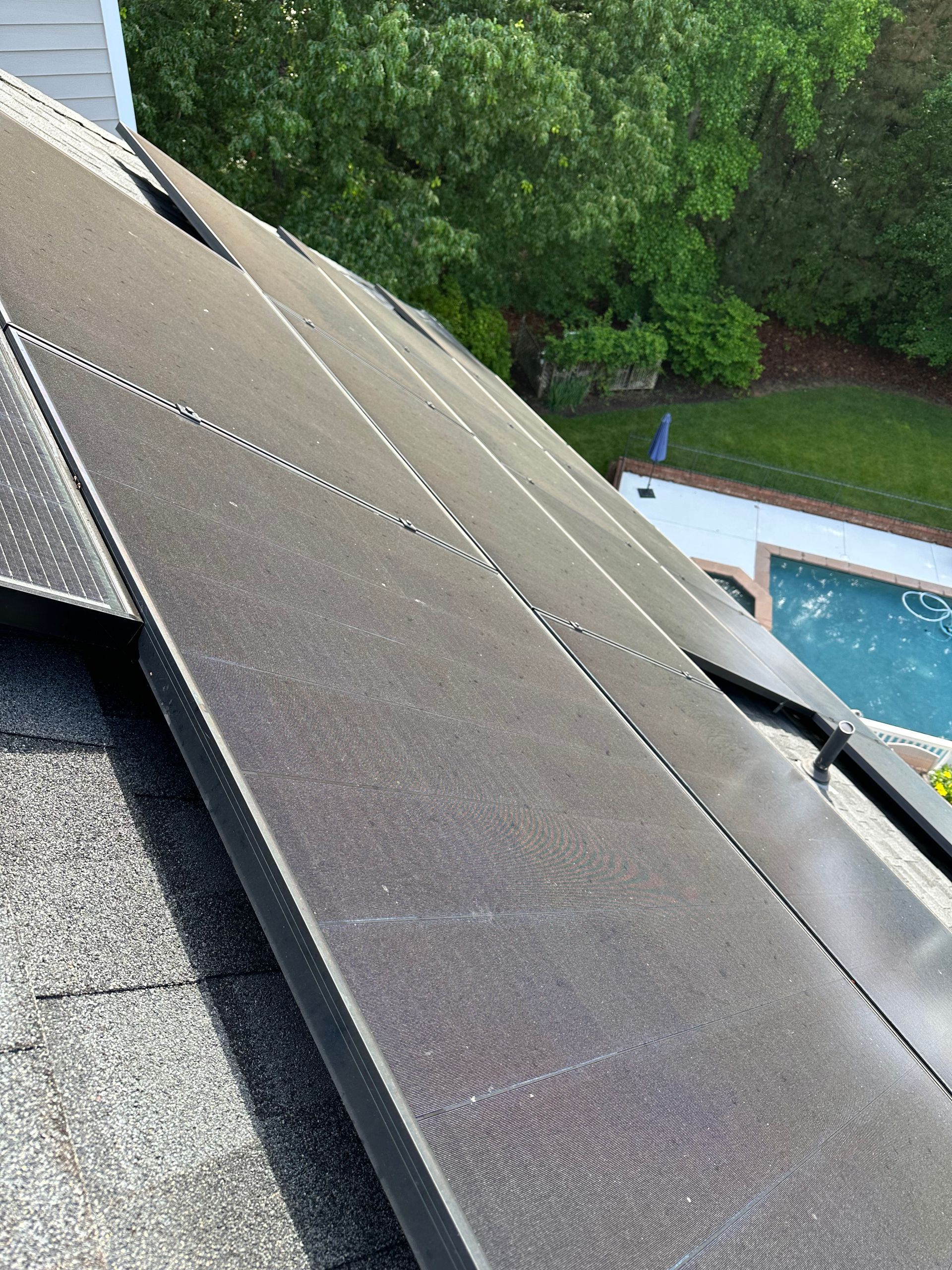solar panels coated in a layer of pollen