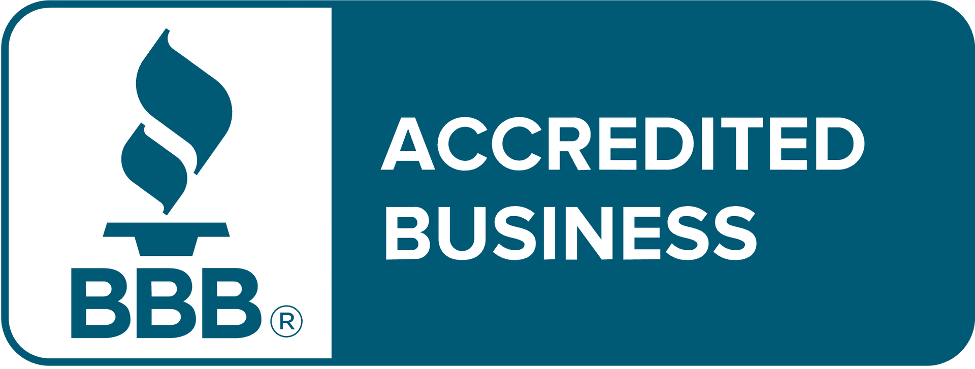 BBB Accredited Business logo, white text on blue background.