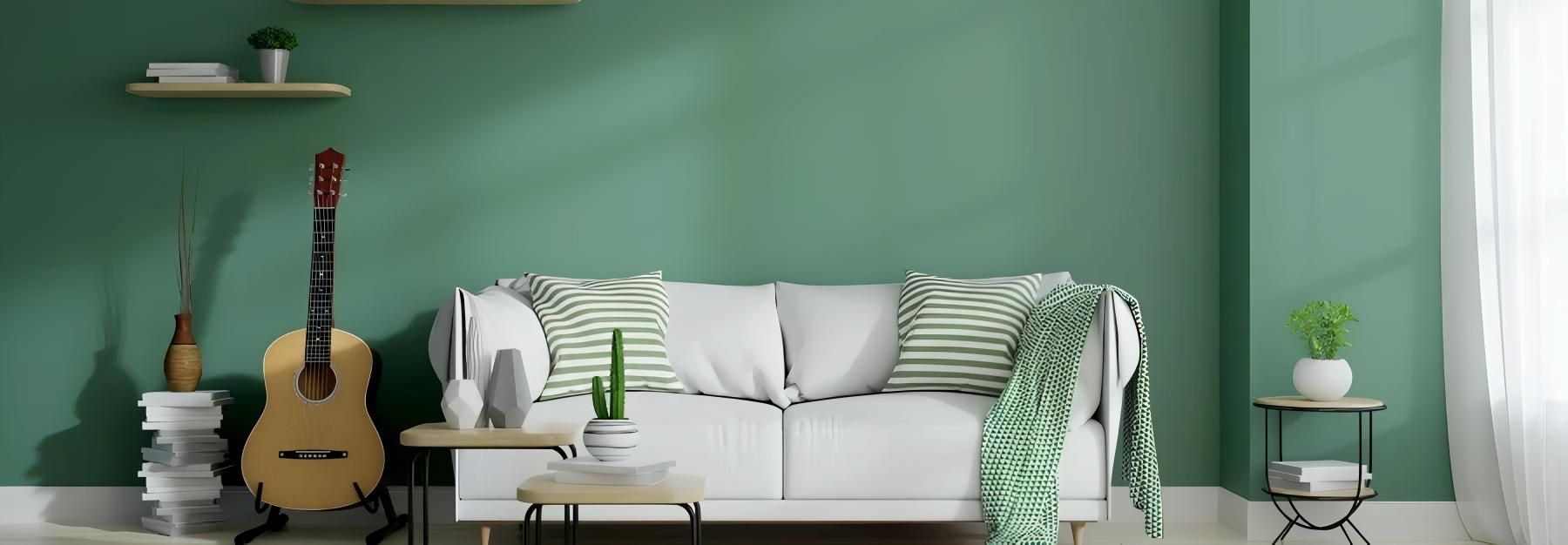 A Living Room With Green Walls — O'Brien Painting Contractors in Alexandra Headland, QLD