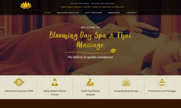 Website design for Blooming Day Spa Neutral Bay