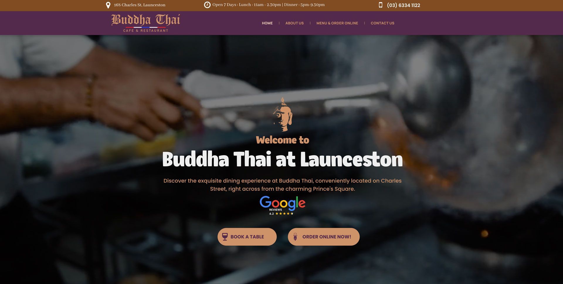 Website design & Restaurant Online Ordering system for Buddha Thai Launceston Tasmania