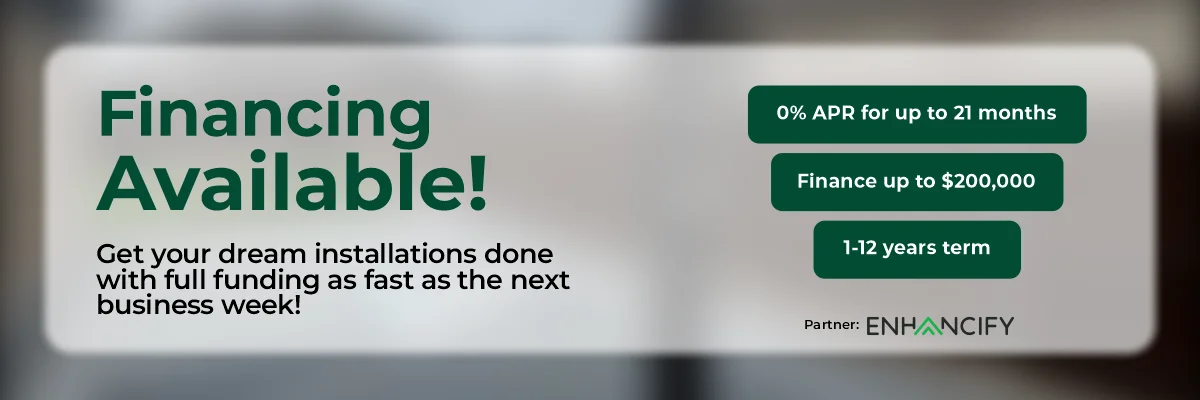 Financing available ad: Green text on white background. Offers 0% APR for 21 months, up to $100,000, and 1.12 years loan.