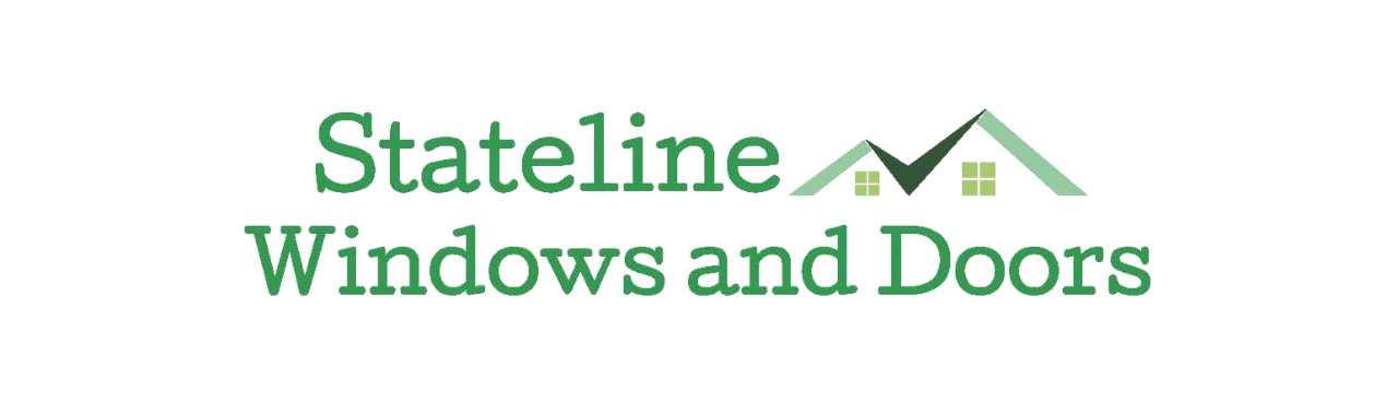 Logo for Stateline Windows and Doors, green text and house icon.