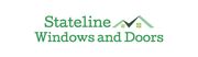 Logo for Stateline Windows and Doors in green text. Includes a house icon with a checkmark.