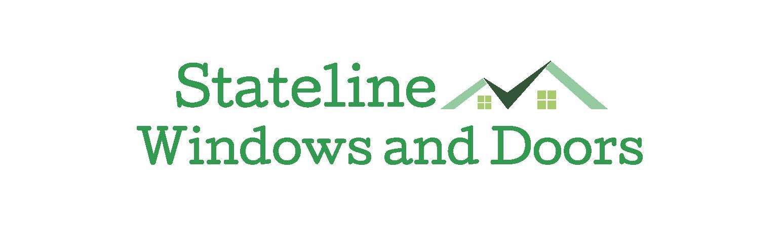 Logo for Stateline Windows and Doors in green text. Includes a house icon with a checkmark.