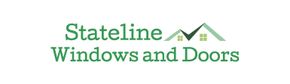 Logo for Stateline Windows and Doors in green text. Includes a house icon with a checkmark.