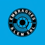 El logotipo de embragues alem srl es un círculo azul con un disco de freno en el centro.