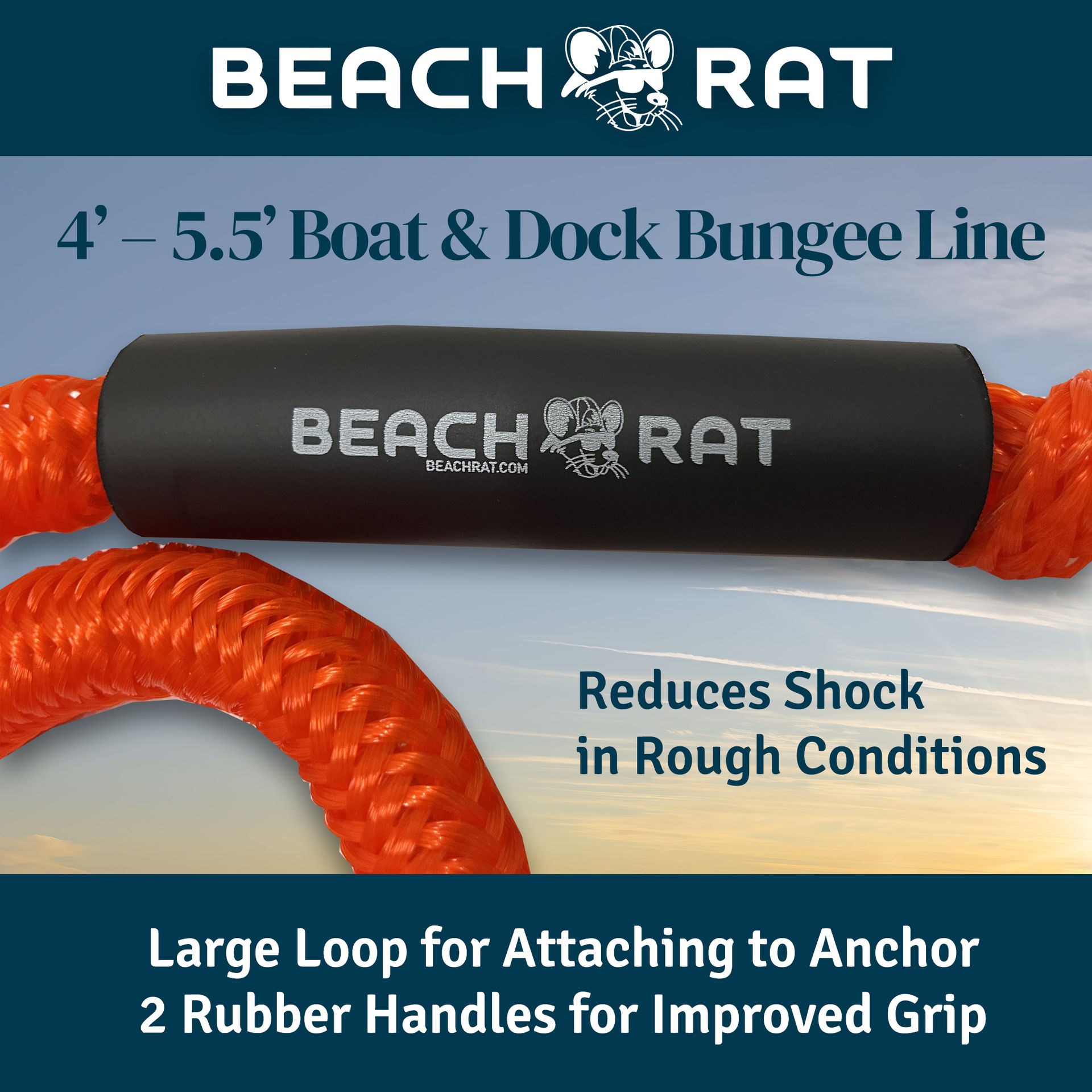 (2-Pack) Orange Beach Rat Bungee Ropes - 4' – 5.5'