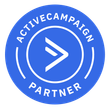 The logo for active campaign partner is a blue circle with a white arrow in the center.