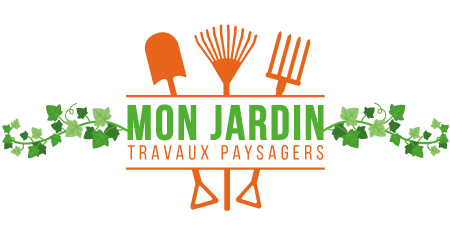 A logo for a company called mon jardin travaux paysagers