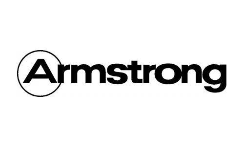A black and white logo for armstrong on a white background.
