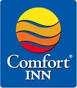 The comfort inn logo is on a blue background.