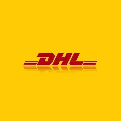 The dhl logo is on a yellow background.